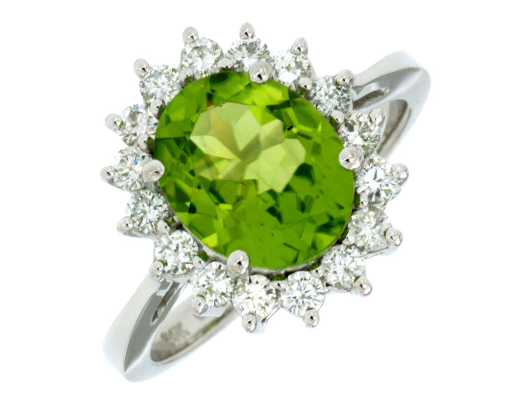 14K Yellow Gold Peridot and Diamond Ring