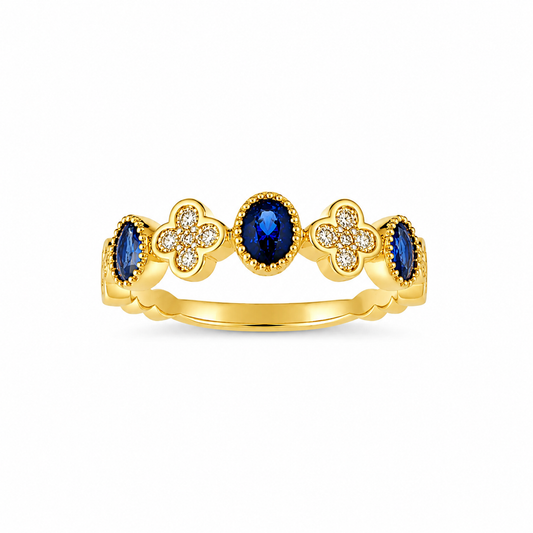 18K Yellow Gold Sapphire & Diamond Cluster Band