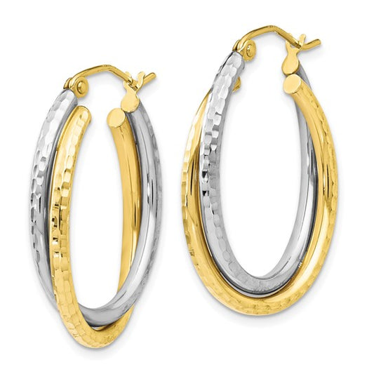 10K Two Tone Textured Oval Hoops