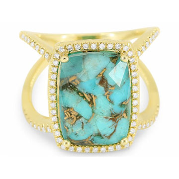 14K Yellow Gold Turquoise and Diamond Ring
