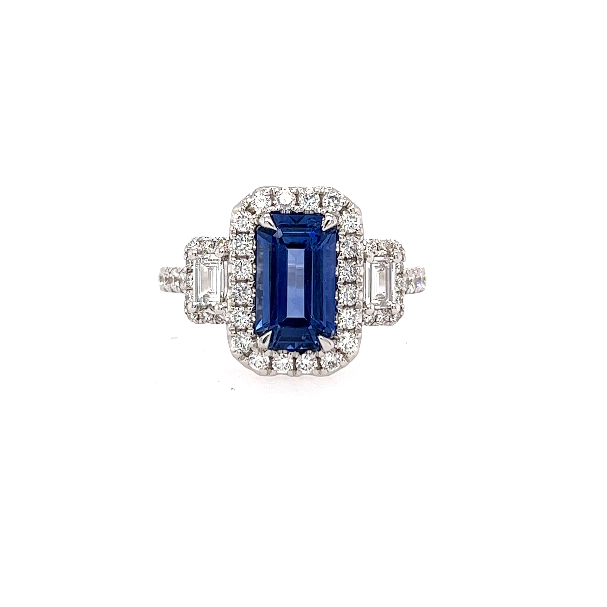 18K White Gold Sapphire and Diamond Three Stone Ring