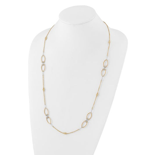 14K Two-tone Diamond-cut Beads Fancy Link with 1in. ext Necklace