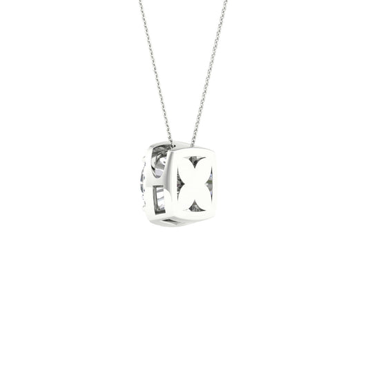 14K White Gold Lab Grown Round Diamond with Cushion Halo Necklace