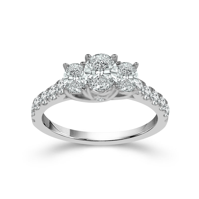 14K White Gold Oval Three Stone Engagement Ring