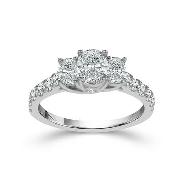 14K White Gold Oval Three Stone Engagement Ring