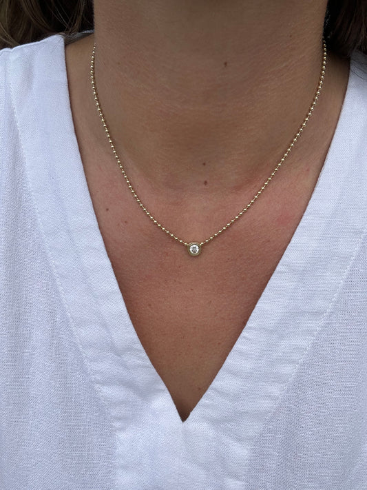 14K Round Double Bezel Diamond Necklace