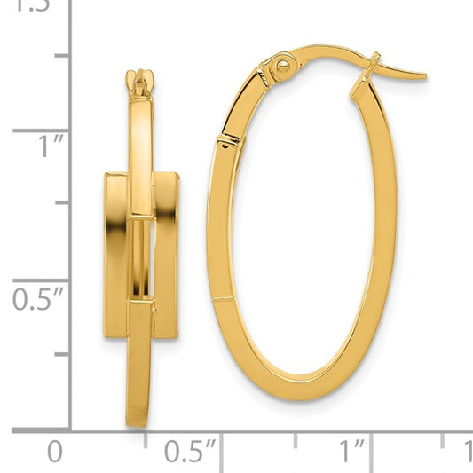 14k Polished Oval Sqare Tube Hoop Earrings
