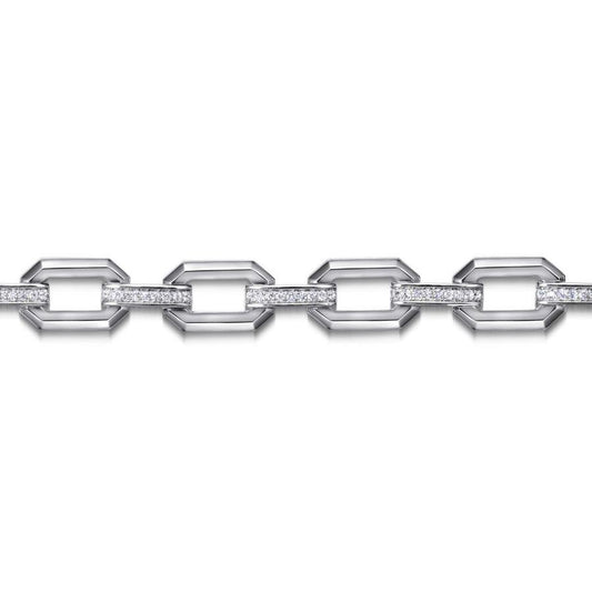 925 Sterling Silver White Sapphire Link Chain Tennis Bracelet