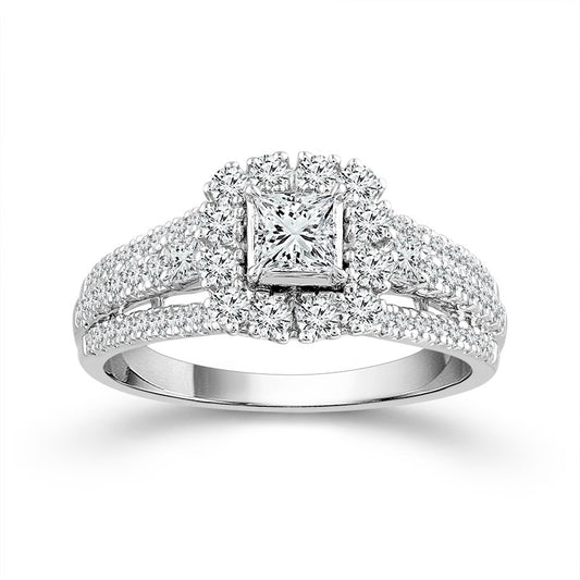 14K White Gold Princess Cut Halo Engagement Ring