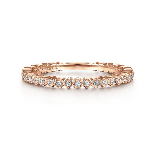 14K Rose Gold Scalloped Stackable Diamond Band