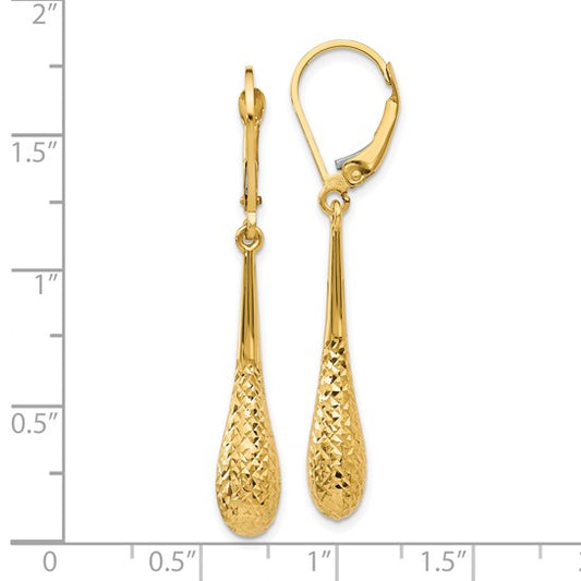 10K Yellow Gold Polished Diamond Cut Leverback Earrings
