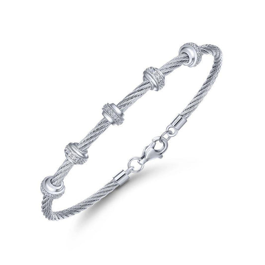 Sterling Silver Five Stations Cable Bracelet