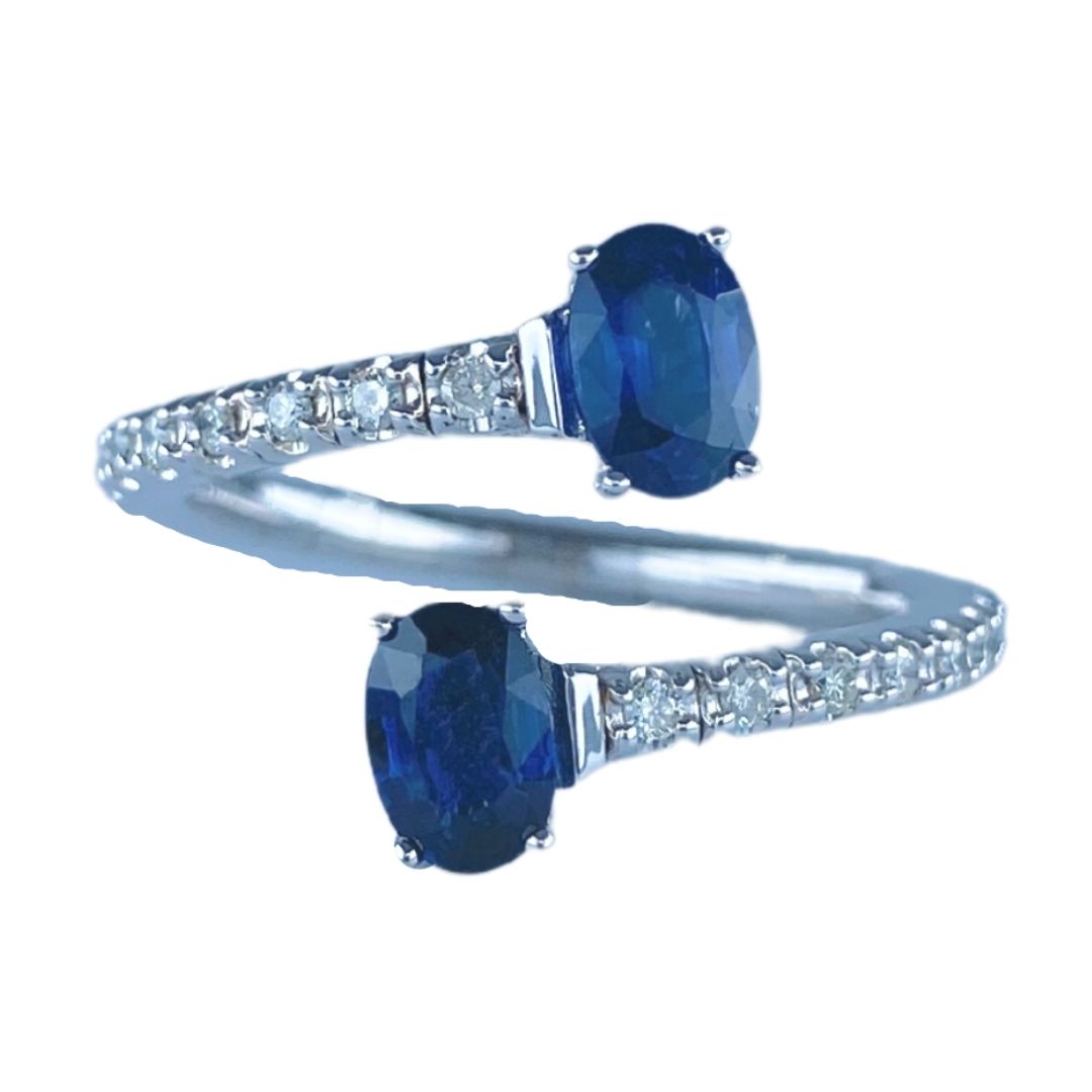 14K White Gold Sapphire and Diamond Bypass Ring