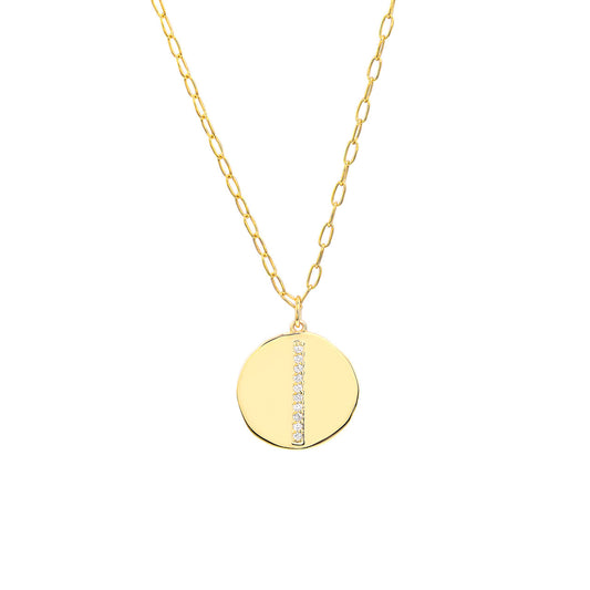 14K Yellow Gold Diamond Disc Necklace