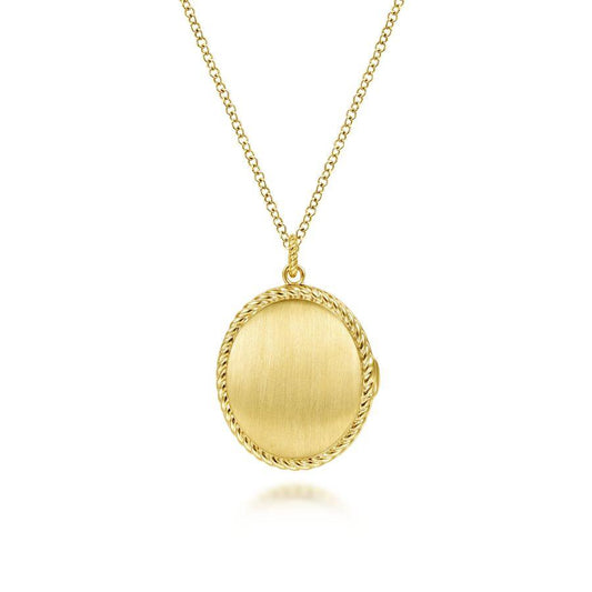 14K Yellow Gold Engravable Oval Locket Necklace with Twisted Rope Frame