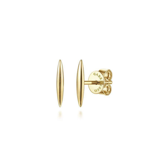 Yellow Gold Smooth Bar Stud Earring