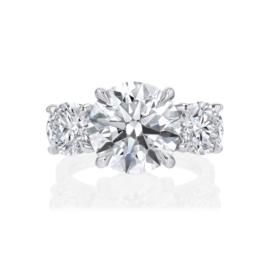 18K White Gold Three Stone Lab Grown Round Diamond Engagement Ring