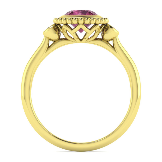 14K Yellow Gold Diamond And Pink Tourmaline Bujukan Ladies Ring