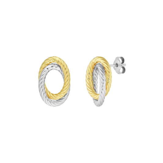 Two Tone Rope Design Tube Oval Love Knot Earrings