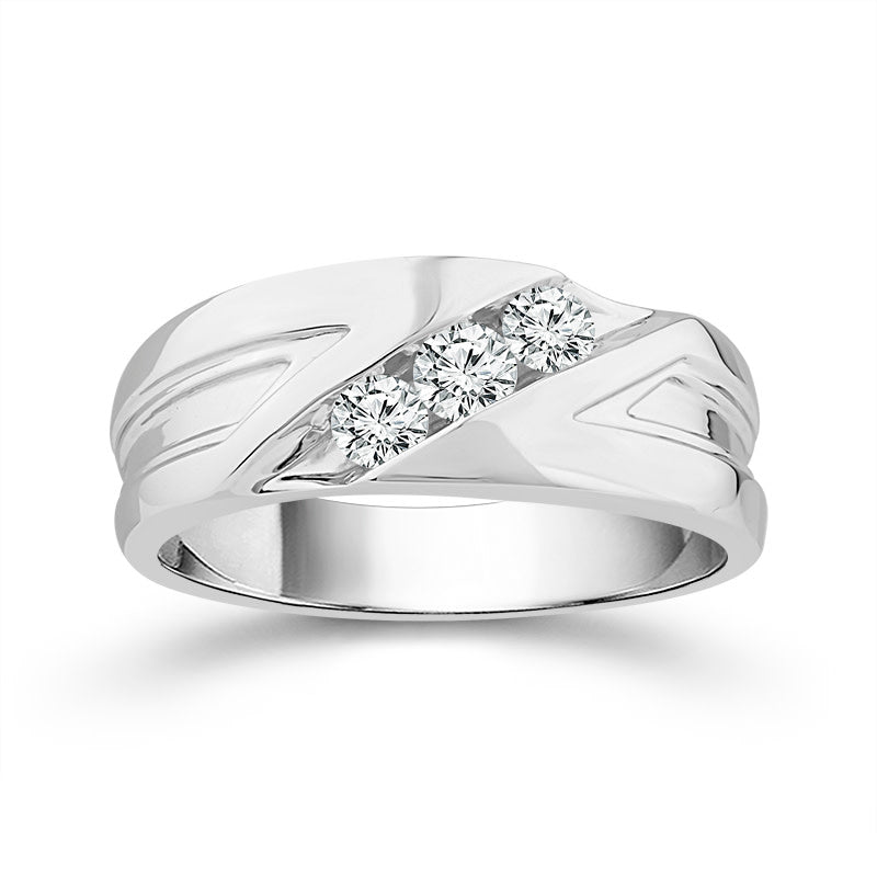 10K White Gold Three Stone Wide Band