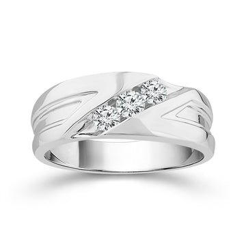 10K White Gold Three Stone Wide Band