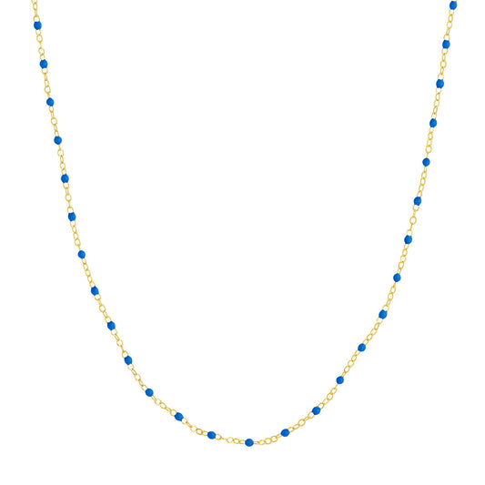 14K Yellow Gold Cobalt Bead and Piatto Chain Necklace