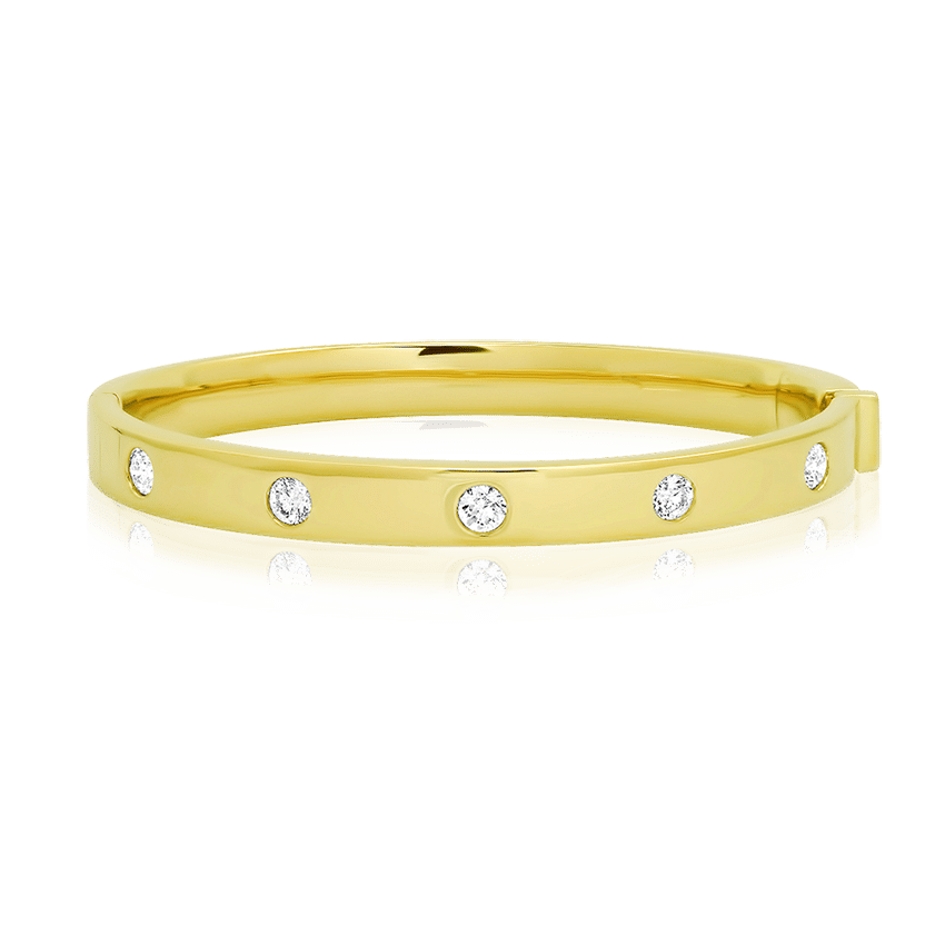 14K Yellow Gold Five Diamond Bangle