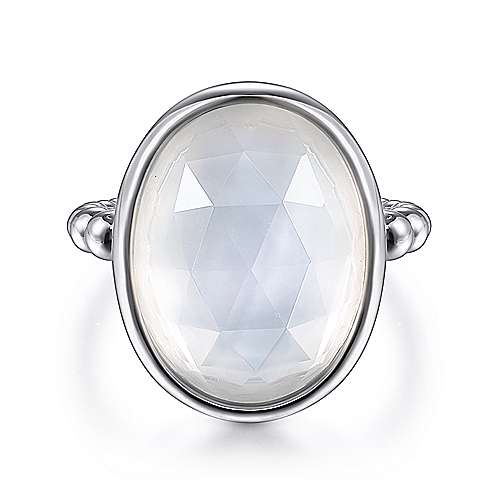Sterling Silver Rock Crystal and White Mother of Pearl Oval Ring