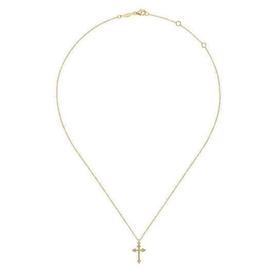 14K Yellow Gold Bujukan Twisted Rope Cross Pendant Necklace