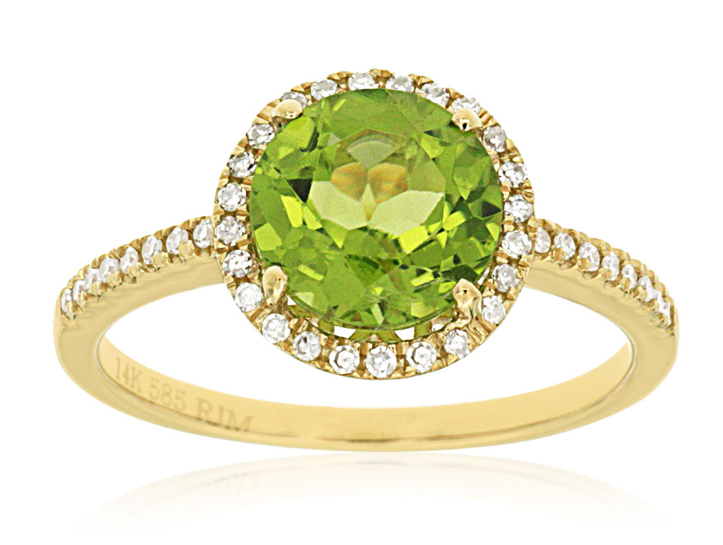 14K Yellow Gold Peridot and Diamond Ring