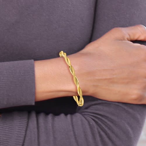 14K Polished and Textured Twist Bangle