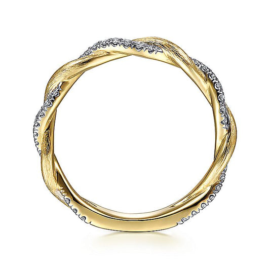 14K Yellow Gold Twisted Diamond Stackable Ring