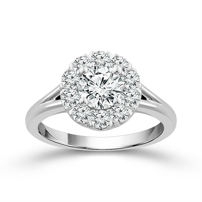 14K White Gold Oval with Halo Engagement Ring