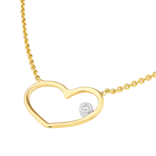 14K Two Tone Mini Diamond Heart Necklace
