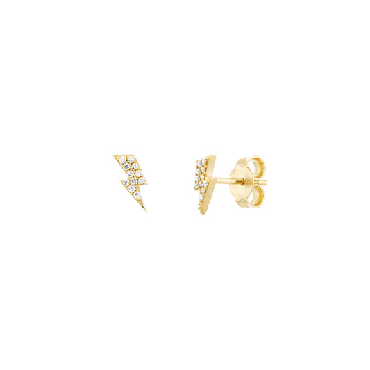 14K Yellow Gold Diamond Thunder Bolt Micro Stud Earrings