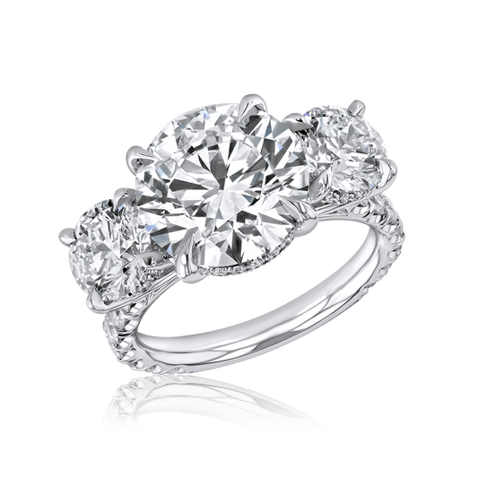 18K White Gold Three Stone Lab Grown Round Diamond Engagement Ring