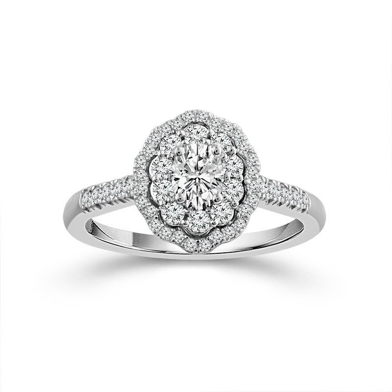 14K White Gold Diamond Halo Engagement Ring