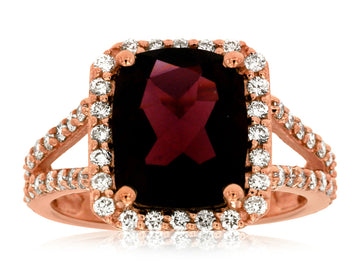 14K Rose Gold Garnet with Diamond Halo Ring