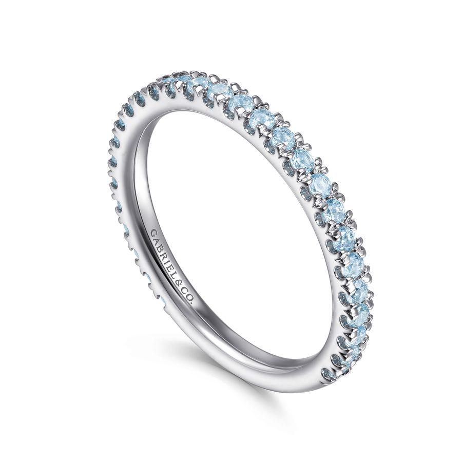14K White Gold Swiss Blue Topaz Stackable Ring