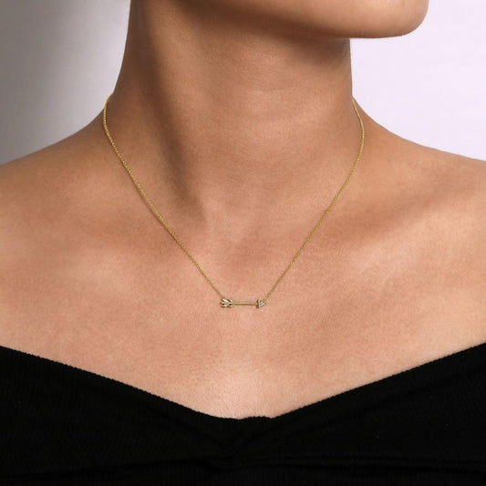 14K Yellow Gold Diamond Arrow Necklace