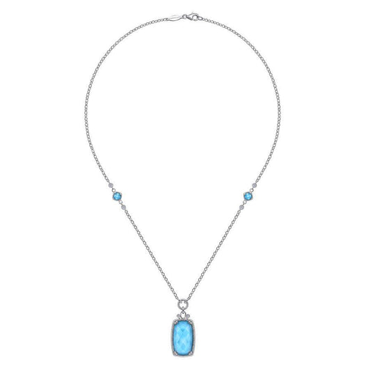 Sterling Silver Rock Crystal Turquoise Necklace with White Sapphires