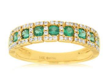 14K Yellow Gold Emerald and Diamond Band