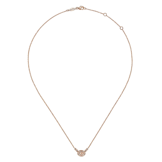 14K Rose Gold Oval Morganite Pendant Necklace with Diamond Accents