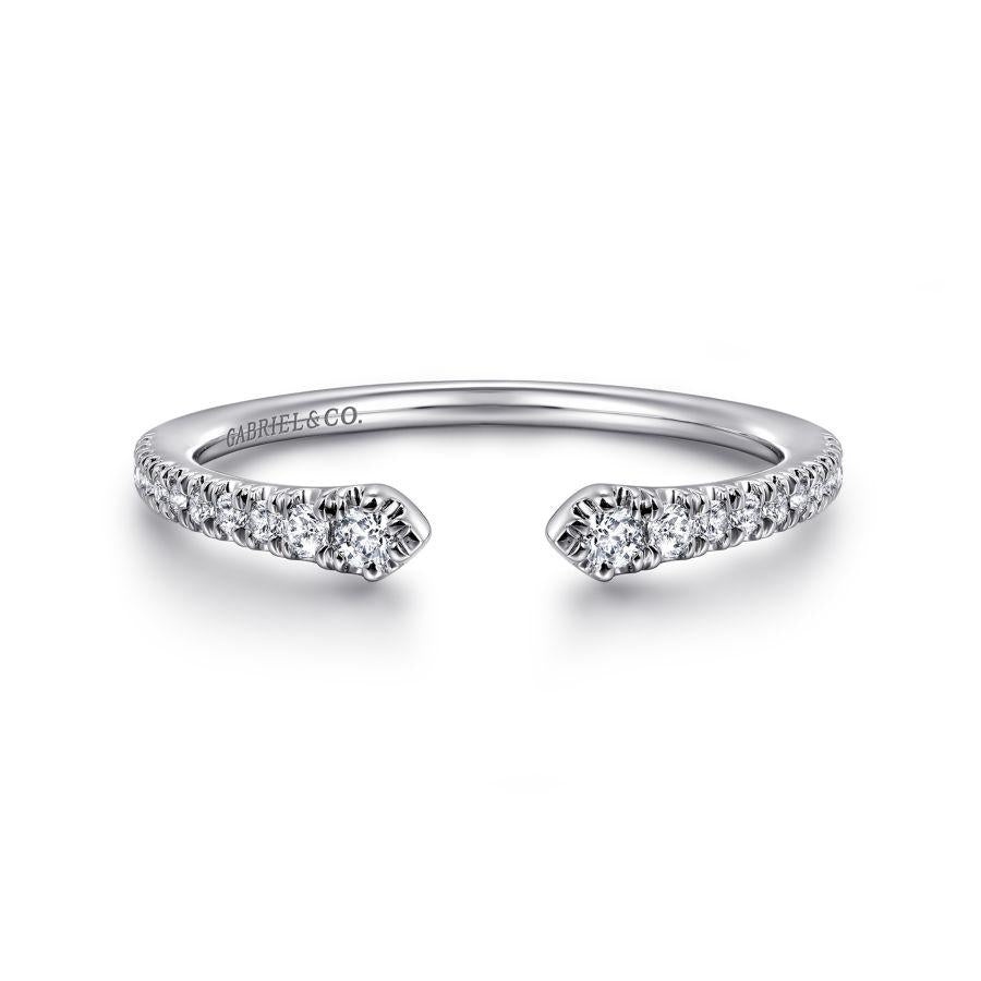 14K White Gold Open Graduated Diamond Stackable Ladies Ring