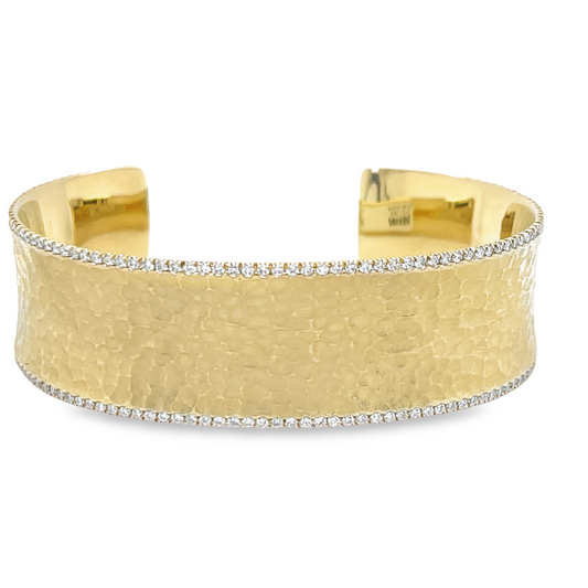 14K Hammered Gold and Diamond Cuff