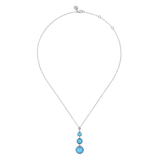 925 Sterling Silver Faceted Rock Crystal And Turquoise Drop Necklace