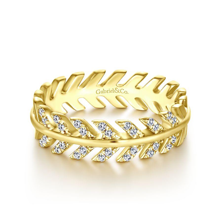 14K Yellow Gold Diamond Chevron Ring