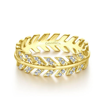 14K Yellow Gold Diamond Chevron Ring