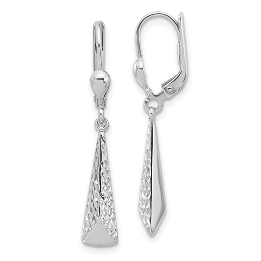 10K White Gold Polished and Textured Dangle Leverback Earrings