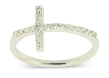 14K White Gold Pave Diamond Cross Ring
